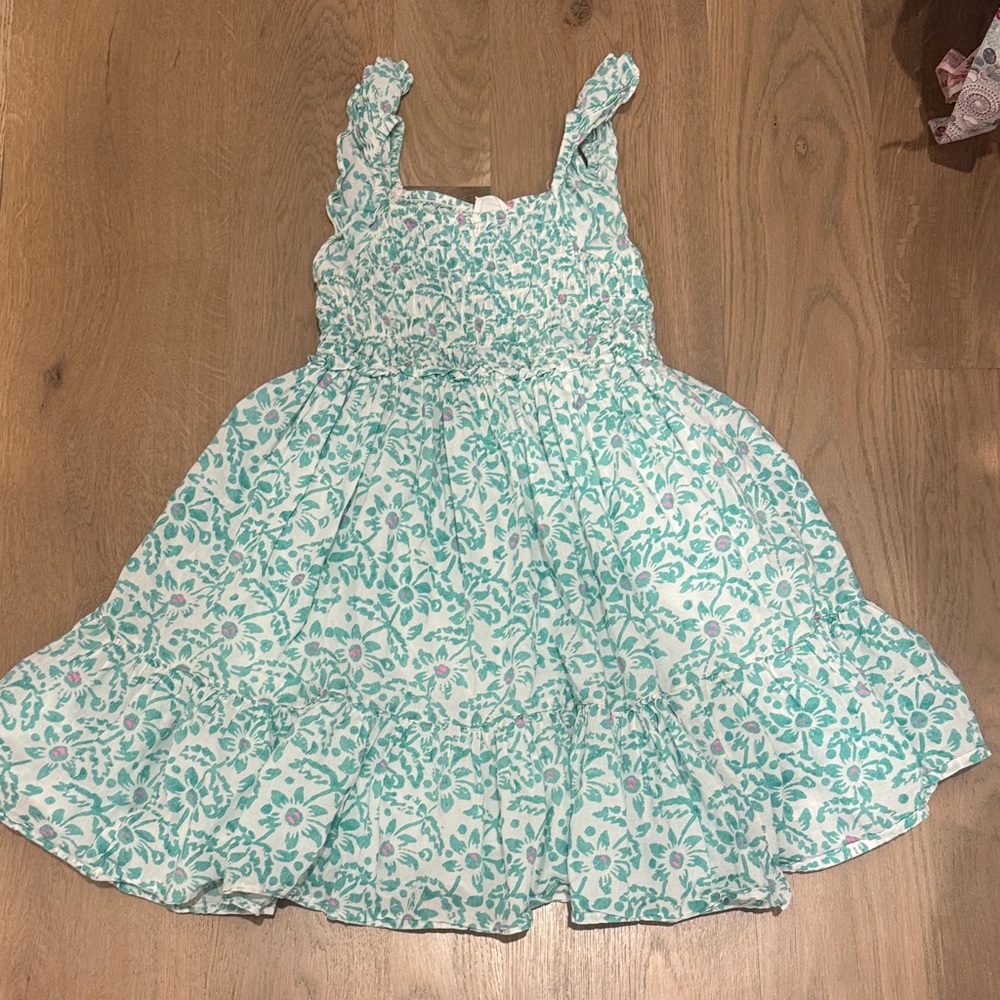 Crewcuts Teal and White Leafy Kids Dress